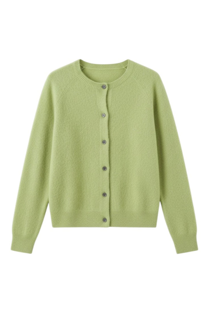 Women's round neck button front cardigan with long sleeves