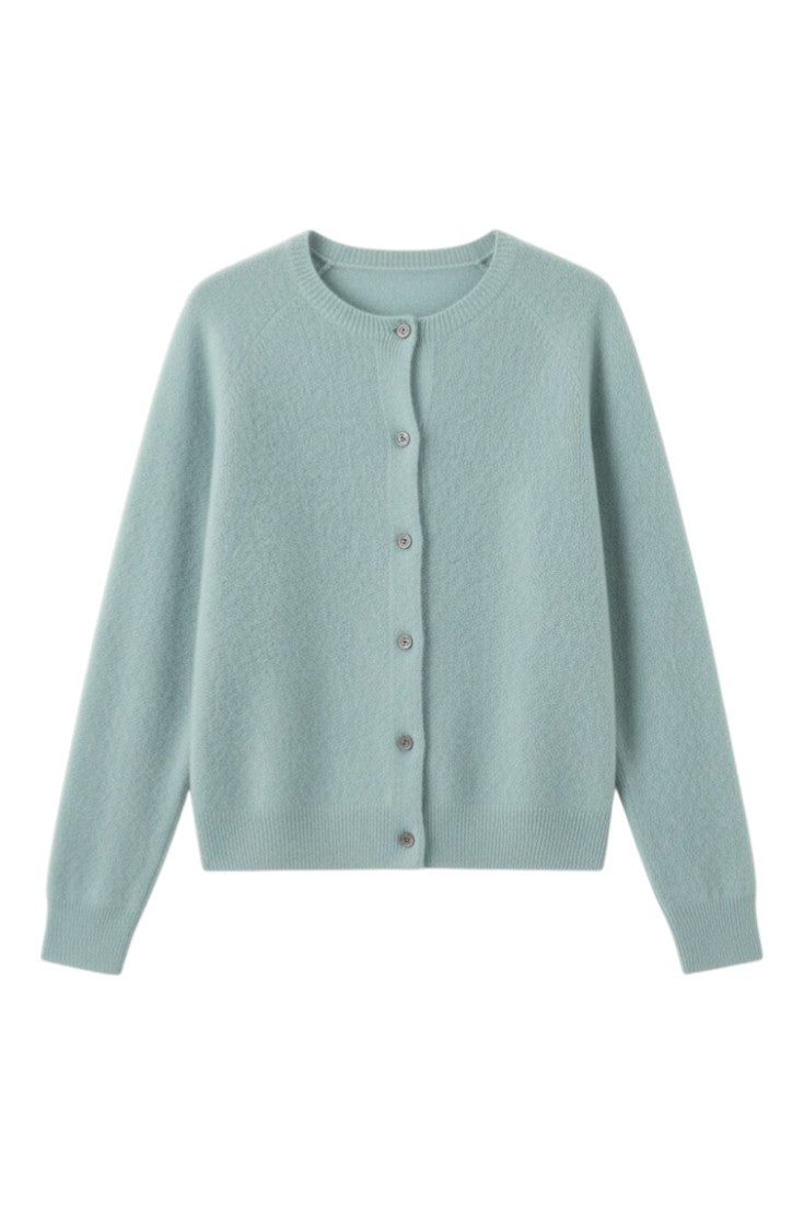 Women's round neck button front cardigan with long sleeves