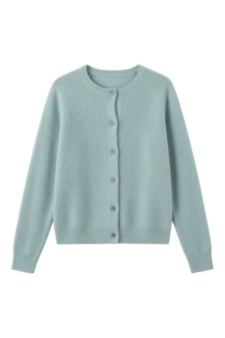 Women's round neck button front cardigan with long sleeves
