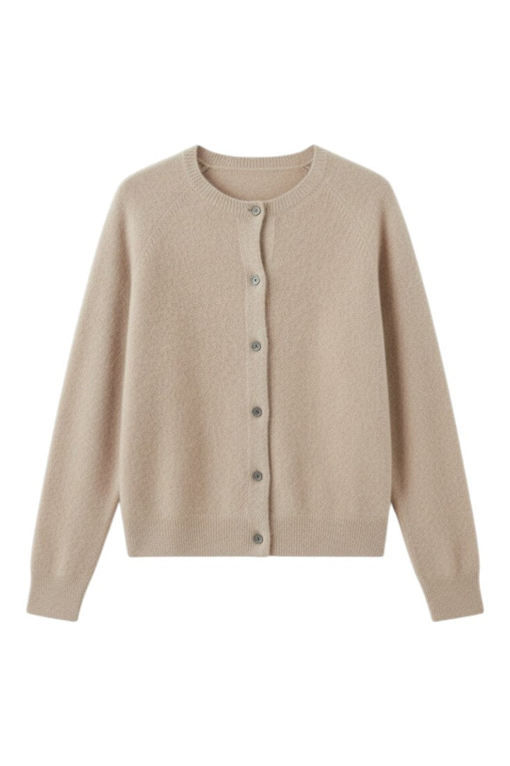 Women's round neck button front cardigan with long sleeves