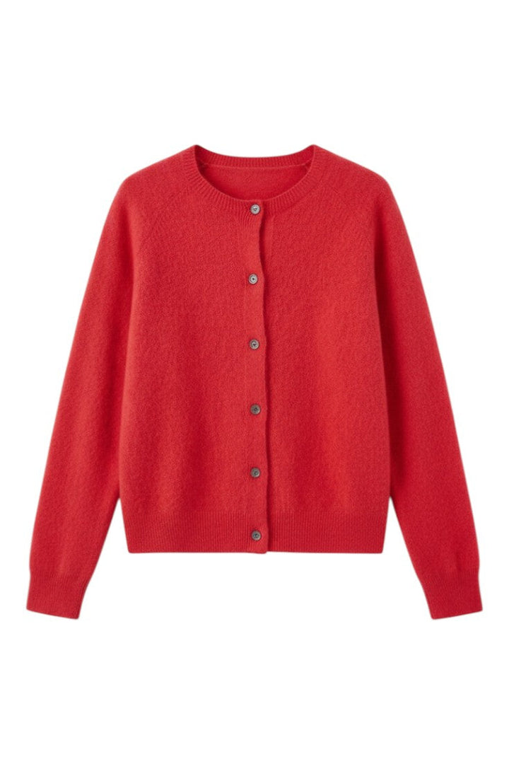 Women's round neck button front cardigan with long sleeves