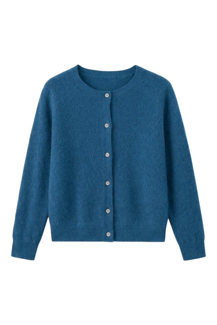 Women's round neck button front cardigan with long sleeves