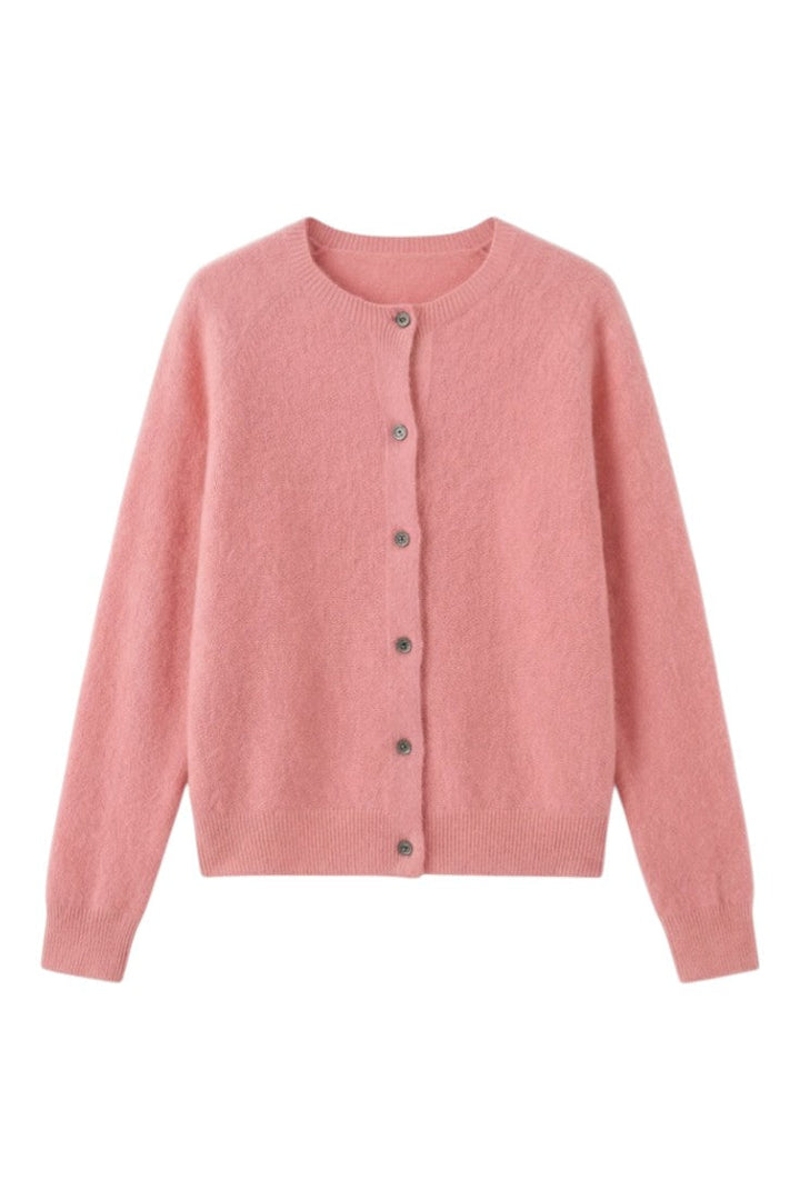 Women's round neck button front cardigan with long sleeves