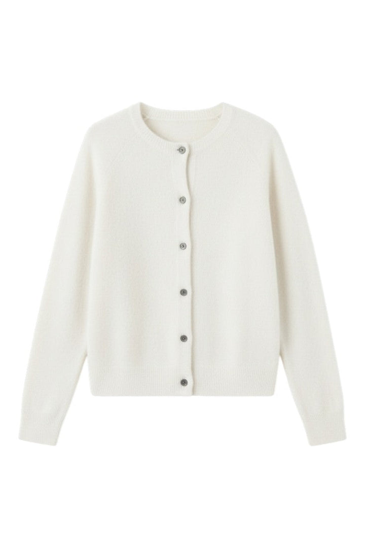 Women's round neck button front cardigan with long sleeves
