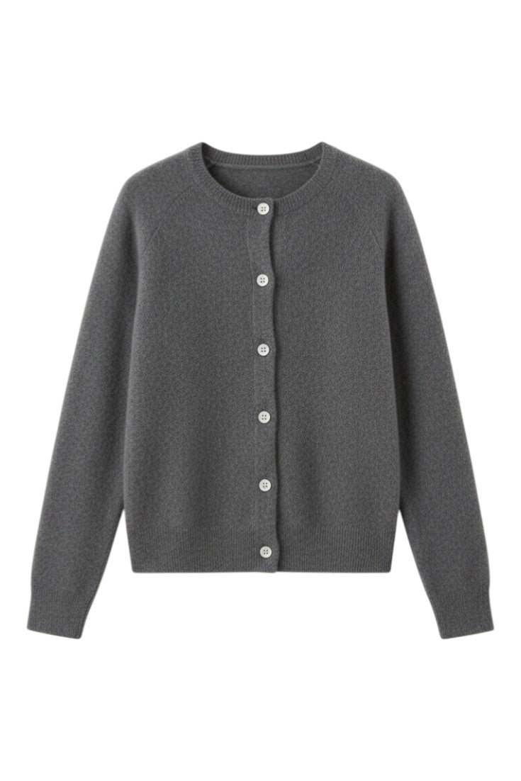 Women's round neck button front cardigan with long sleeves