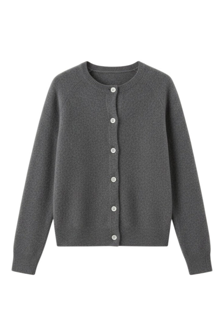 Women's round neck button front cardigan with long sleeves