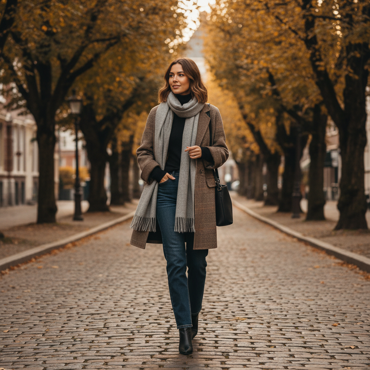 Women's checked trench coat with notch lapel and patch pockets