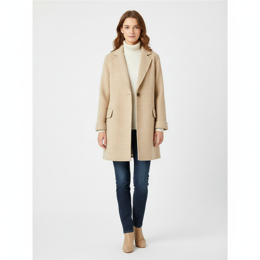 Women's checked trench coat with notch lapel and patch pockets