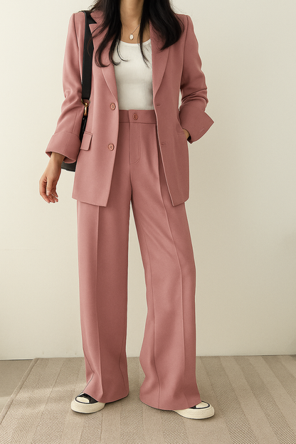 Women's tailored two-piece blazer suit with wide-leg trousers