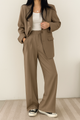 Women's tailored two-piece blazer suit with wide-leg trousers