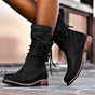 Women's lace-up ankle boots with studded trim and low stacked heels