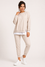 Women's crew-neck sweatshirt and jogger set with side slits