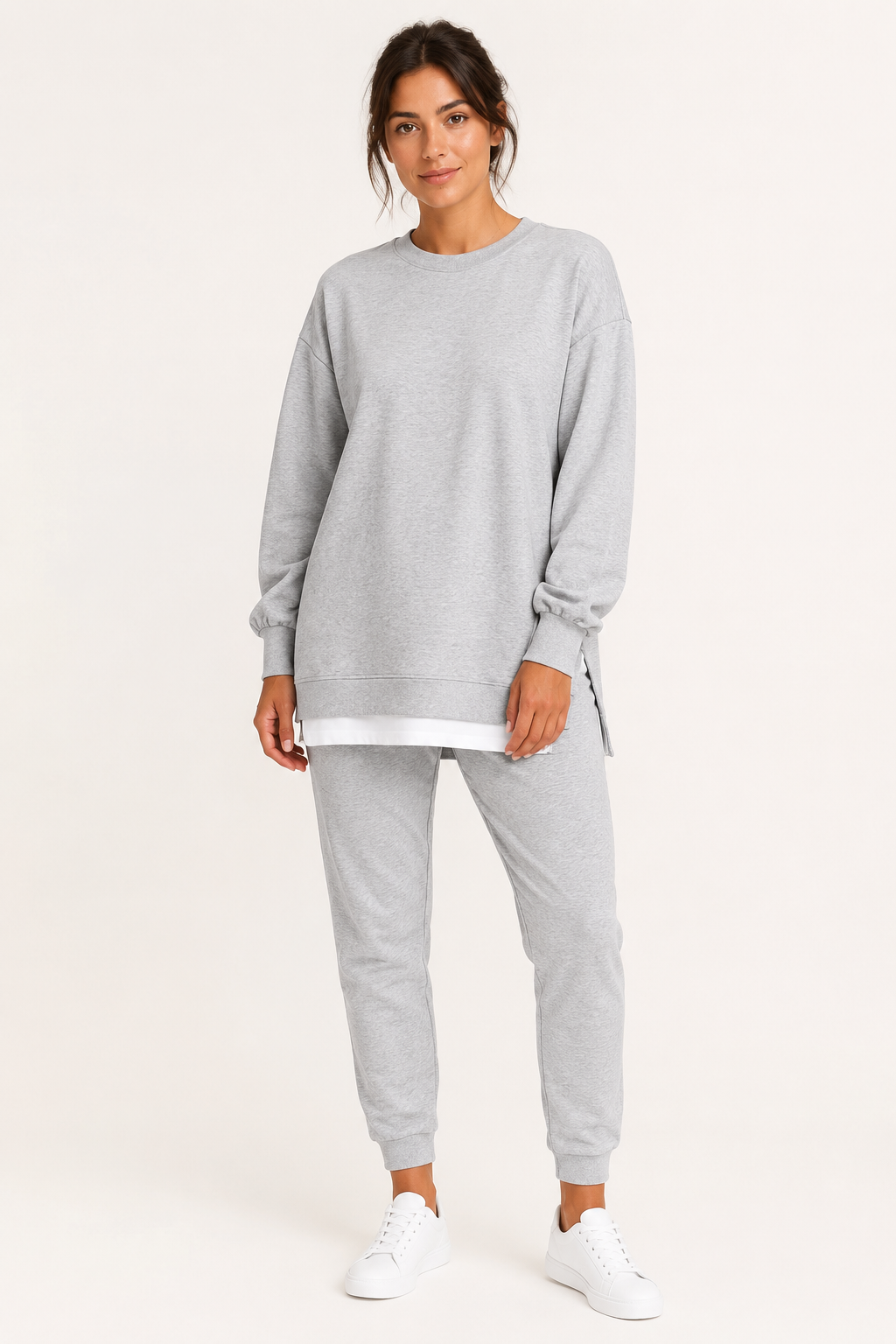 Women's crew-neck sweatshirt and jogger set with side slits