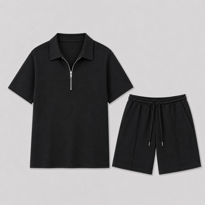 Men's Polo & Shorts Set – Zip Polo Two-Piece Summer Outfit 1