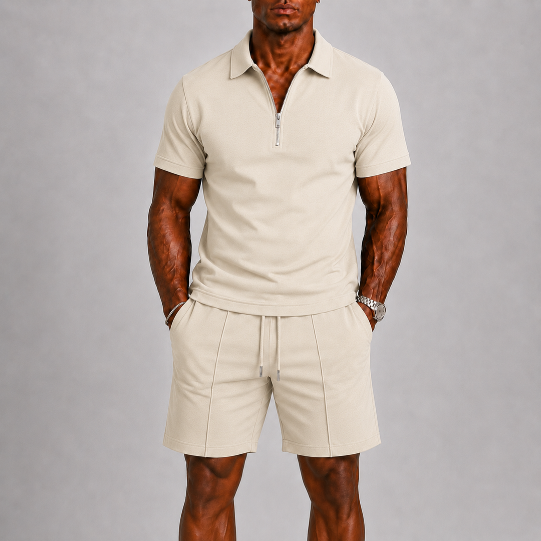 Men's Polo & Shorts Set – Zip Polo Two-Piece Summer Outfit 7