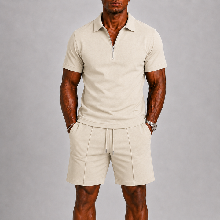Men's Polo & Shorts Set – Zip Polo Two-Piece Summer Outfit 7