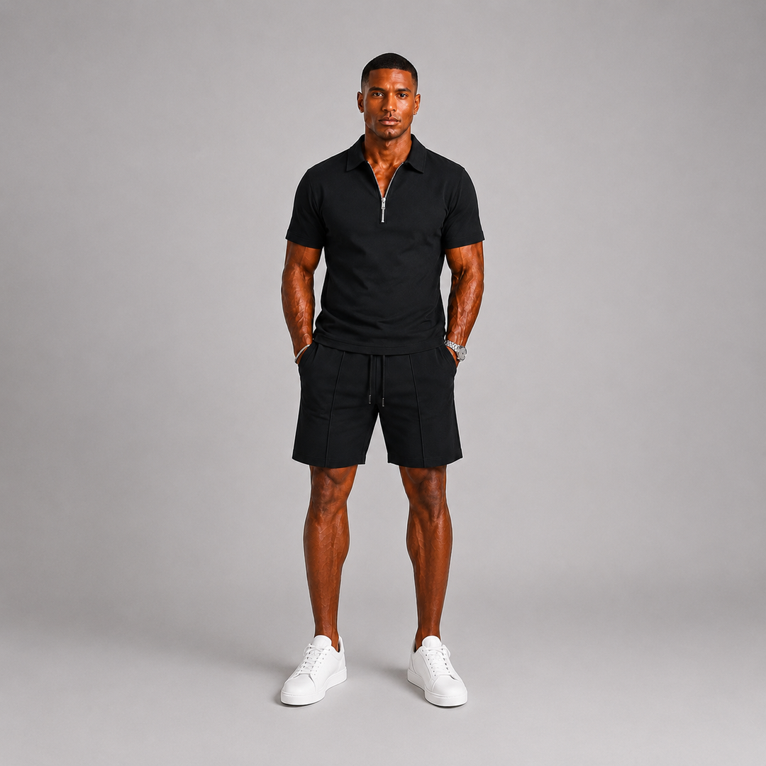 Men's Polo & Shorts Set – Zip Polo Two-Piece Summer Outfit 8