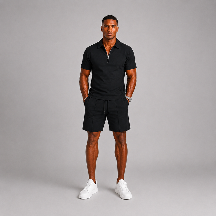 Men's Polo & Shorts Set – Zip Polo Two-Piece Summer Outfit 8