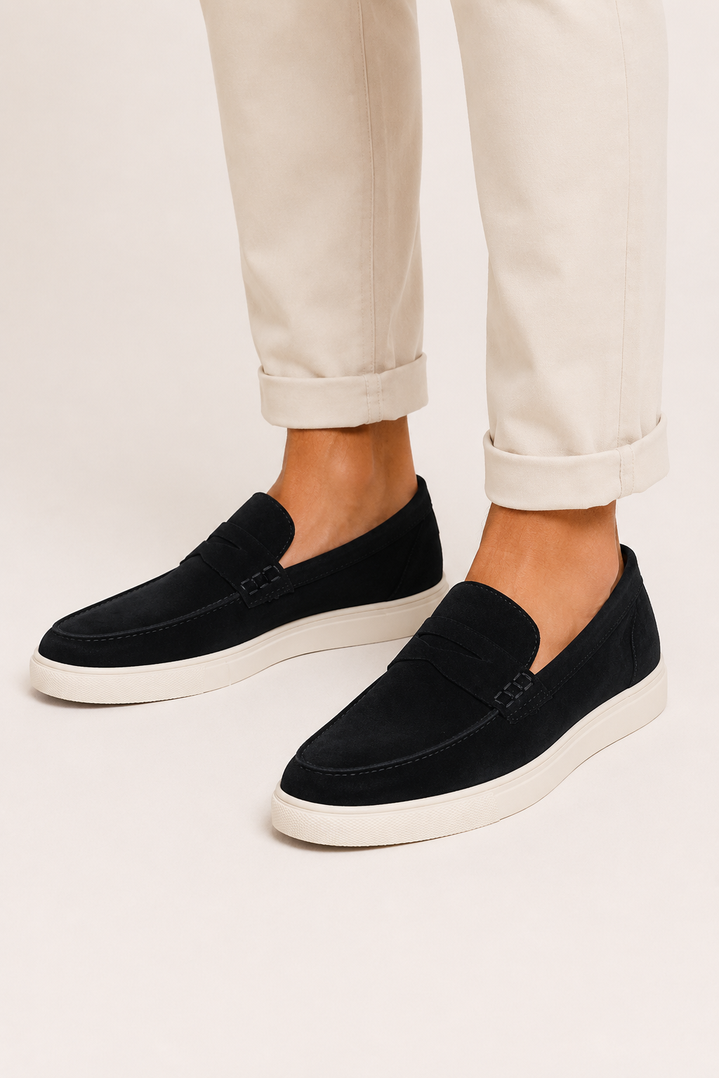 Men's plain penny loafers with flat sneaker-style sole