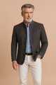 Men's Mandarin collar blazer with long sleeves, button front and flap pockets