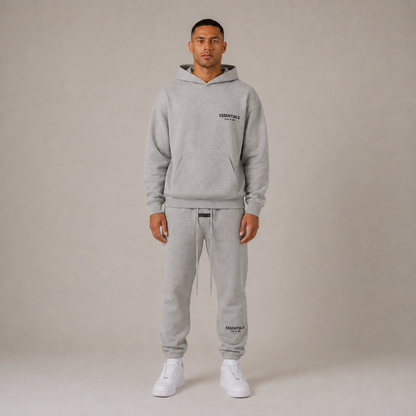 Men's gray textured hoodie and jogger trousers set