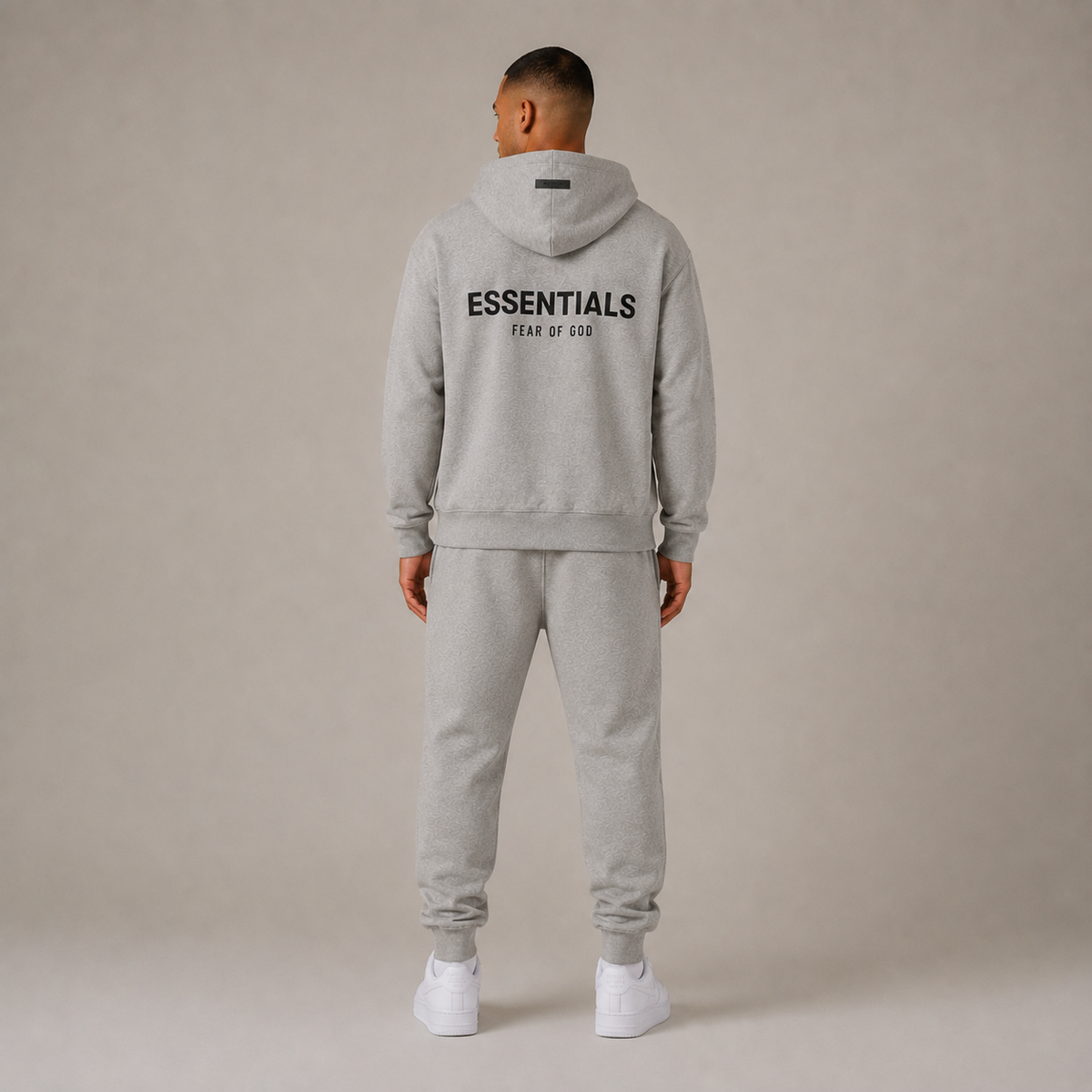 Men's gray textured hoodie and jogger trousers set