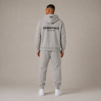 Men's gray textured hoodie and jogger trousers set