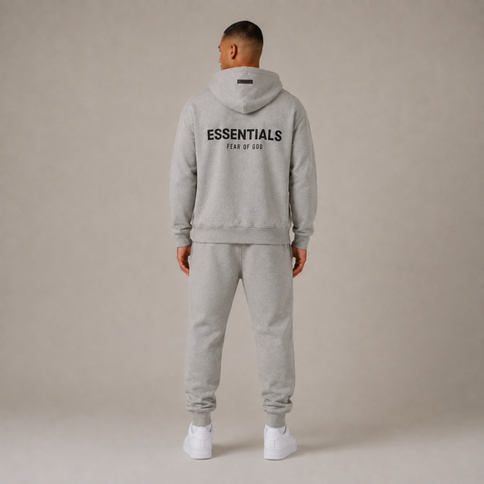 Men's gray textured hoodie and jogger trousers set