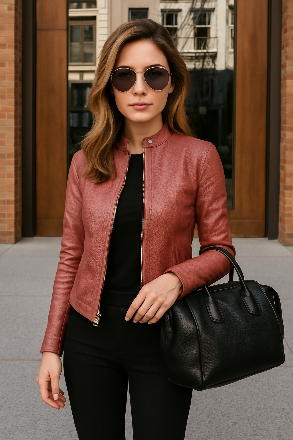 Women's long sleeve stand collar jacket with front zip closure
