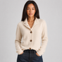 Women's buttoned cardigan with a notched collar and long sleeves