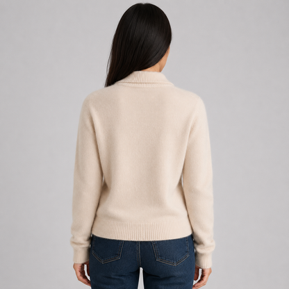 Women's buttoned cardigan with a notched collar and long sleeves