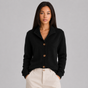 Women's buttoned cardigan with a notched collar and long sleeves