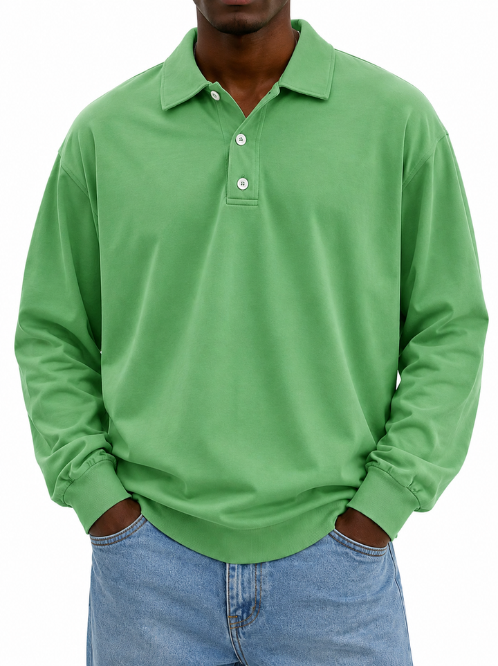 Men's long sleeve polo sweater with collar and button placket
