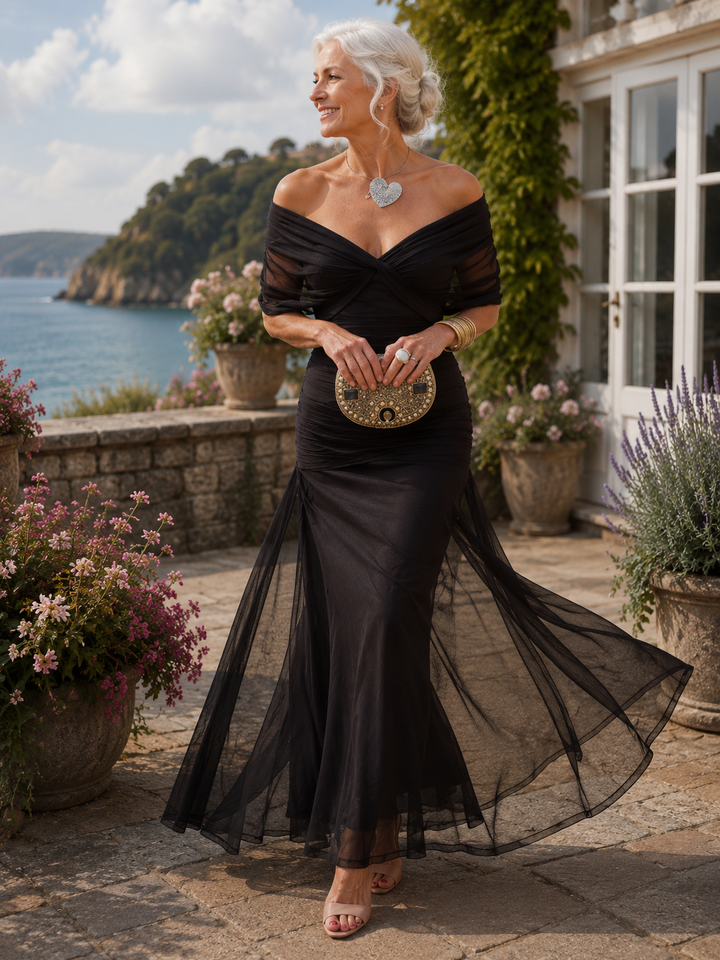 Women's Pleated-Waist Maxi Dress — V-Neck Fluid-Skirt Elegant Evening Maxi Dress