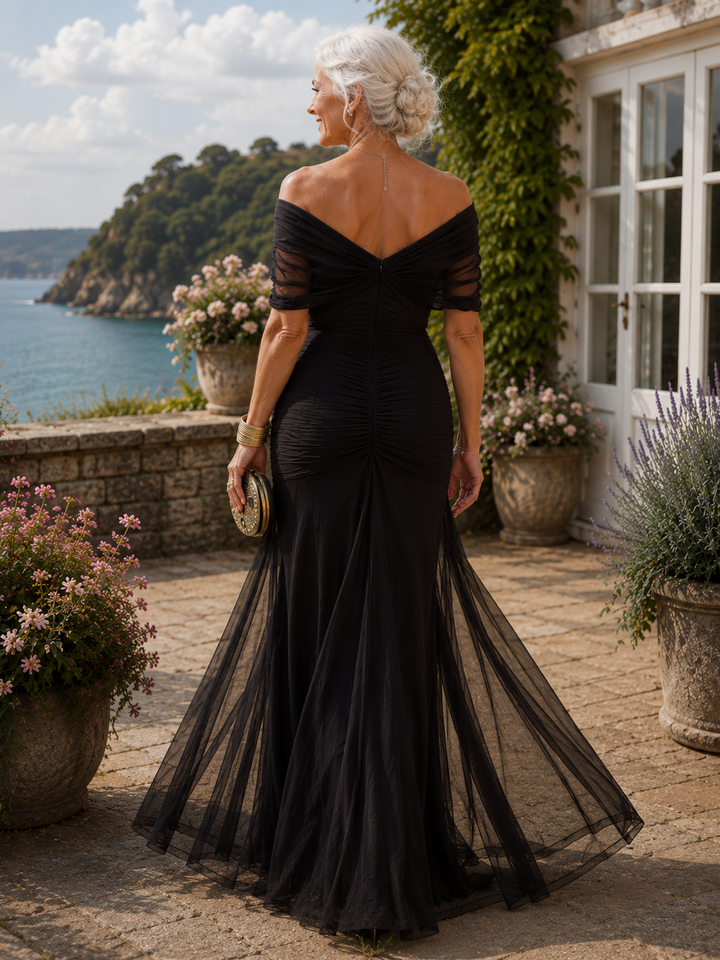 Women's Pleated-Waist Maxi Dress — V-Neck Fluid-Skirt Elegant Evening Maxi Dress
