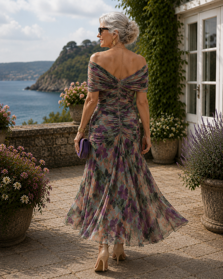 Women's Pleated-Waist Maxi Dress — V-Neck Fluid-Skirt Elegant Evening Maxi Dress