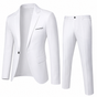 Men's two-piece suit in navy and beige with single-breasted blazer and tailored trousers