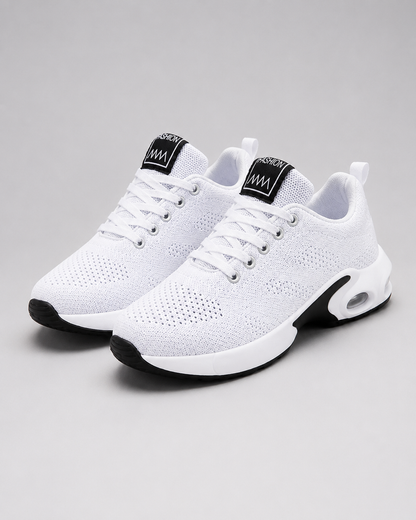 Women's textured knit lace-up sneakers with round toes and layered flat soles