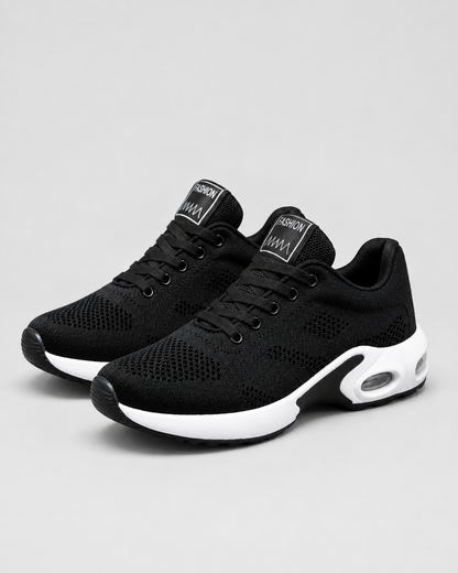 Women's textured knit lace-up sneakers with round toes and layered flat soles