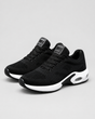 Women's textured knit lace-up sneakers with round toes and layered flat soles