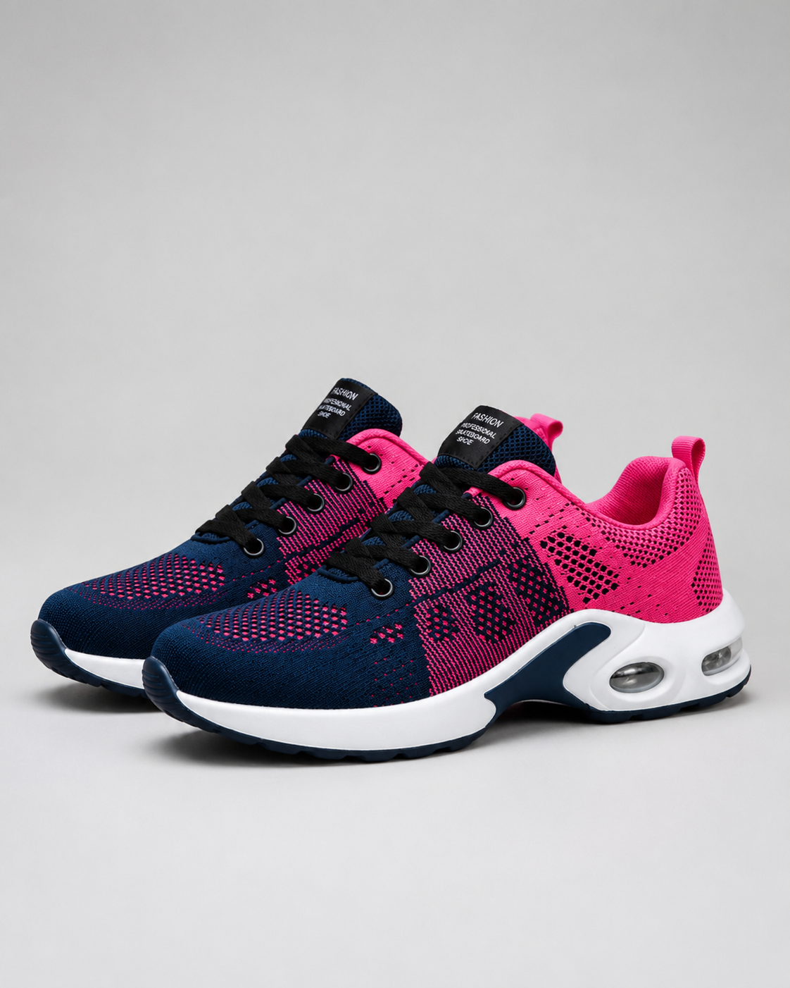 Women's textured knit lace-up sneakers with round toes and layered flat soles