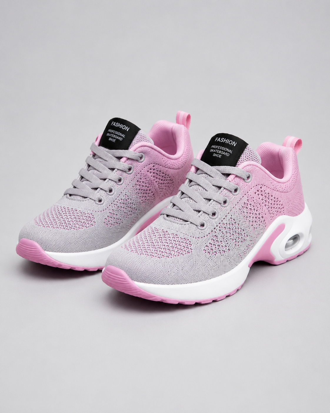 Women's textured knit lace-up sneakers with round toes and layered flat soles