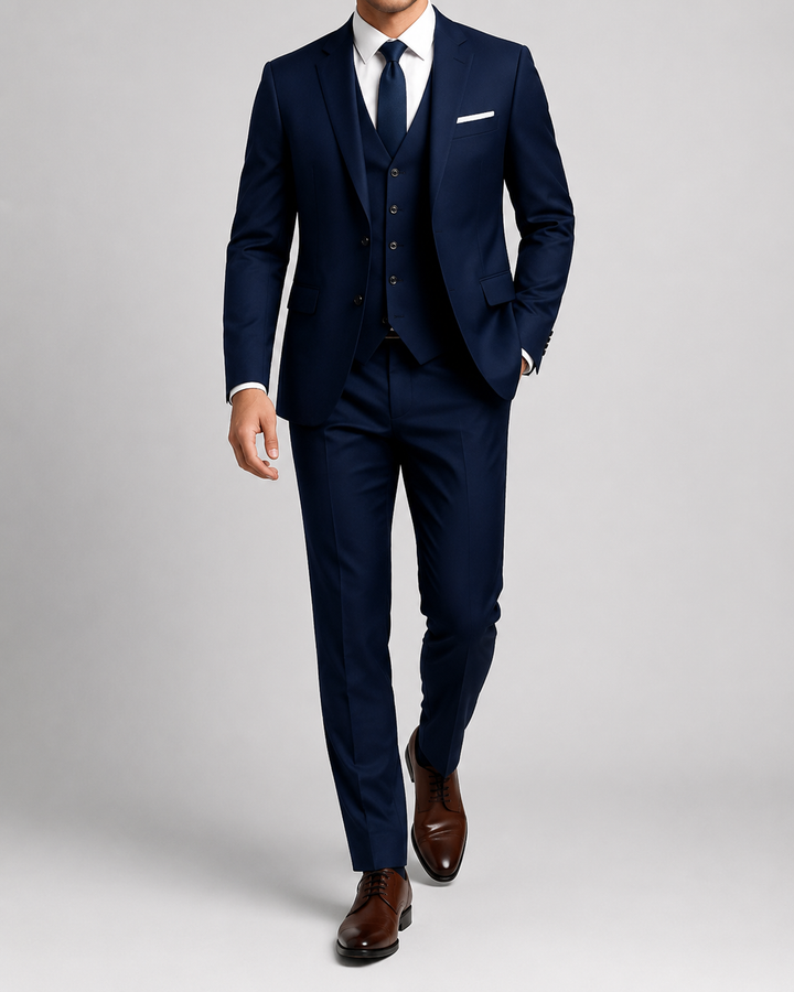 Men's three-piece suit with jacket and waistcoat