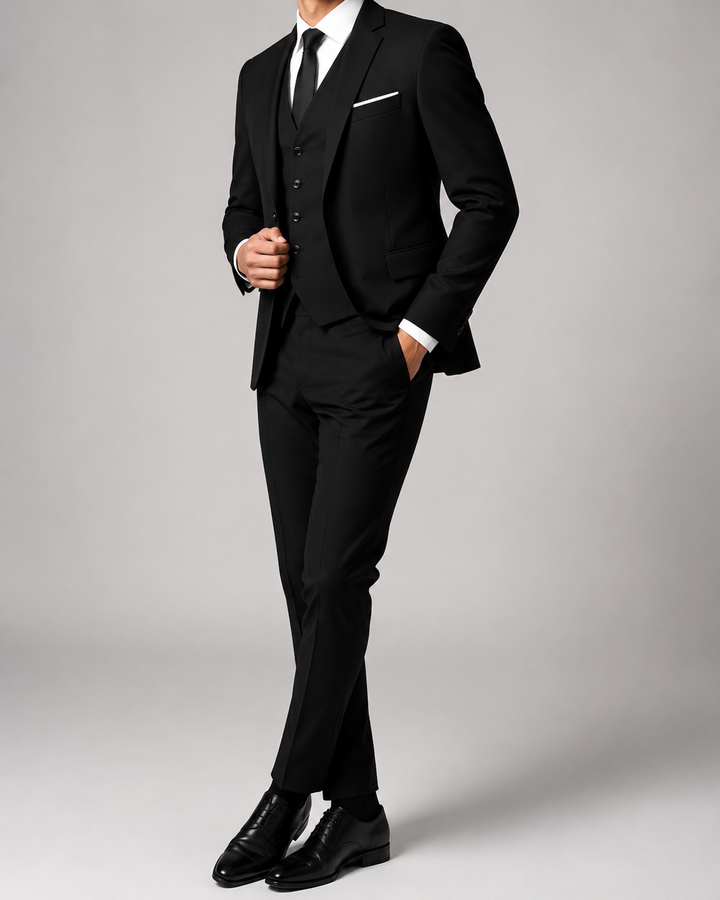 Men's three-piece suit with jacket and waistcoat