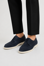 Men's lace-up loafers with moc toe stitching and contrasting flat soles