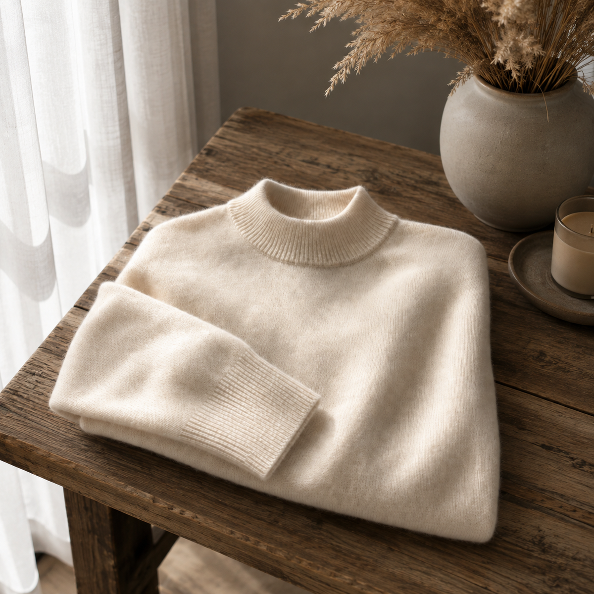 Women's ribbed mock neck knit sweater with long sleeves