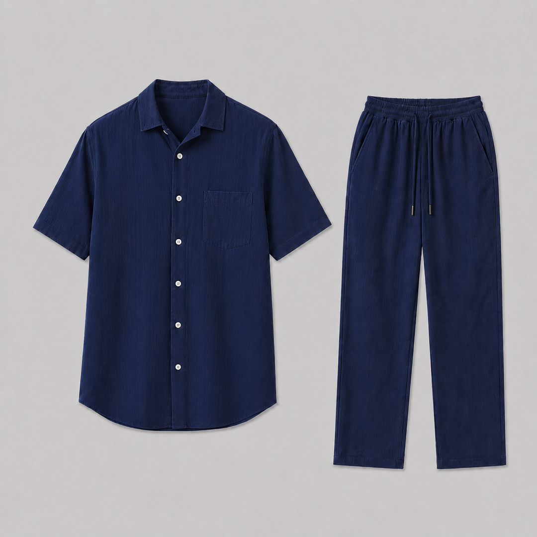 Men's Summer Set – Shirt & Wide-Leg Trousers Two-Piece Outfit 1