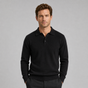 Men's black textured polo jumper with long sleeves and button placket