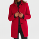 Women's solid winter coat with stand collar, button front, long sleeves and two patch pockets