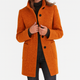 Women's solid winter coat with stand collar, button front, long sleeves and two patch pockets